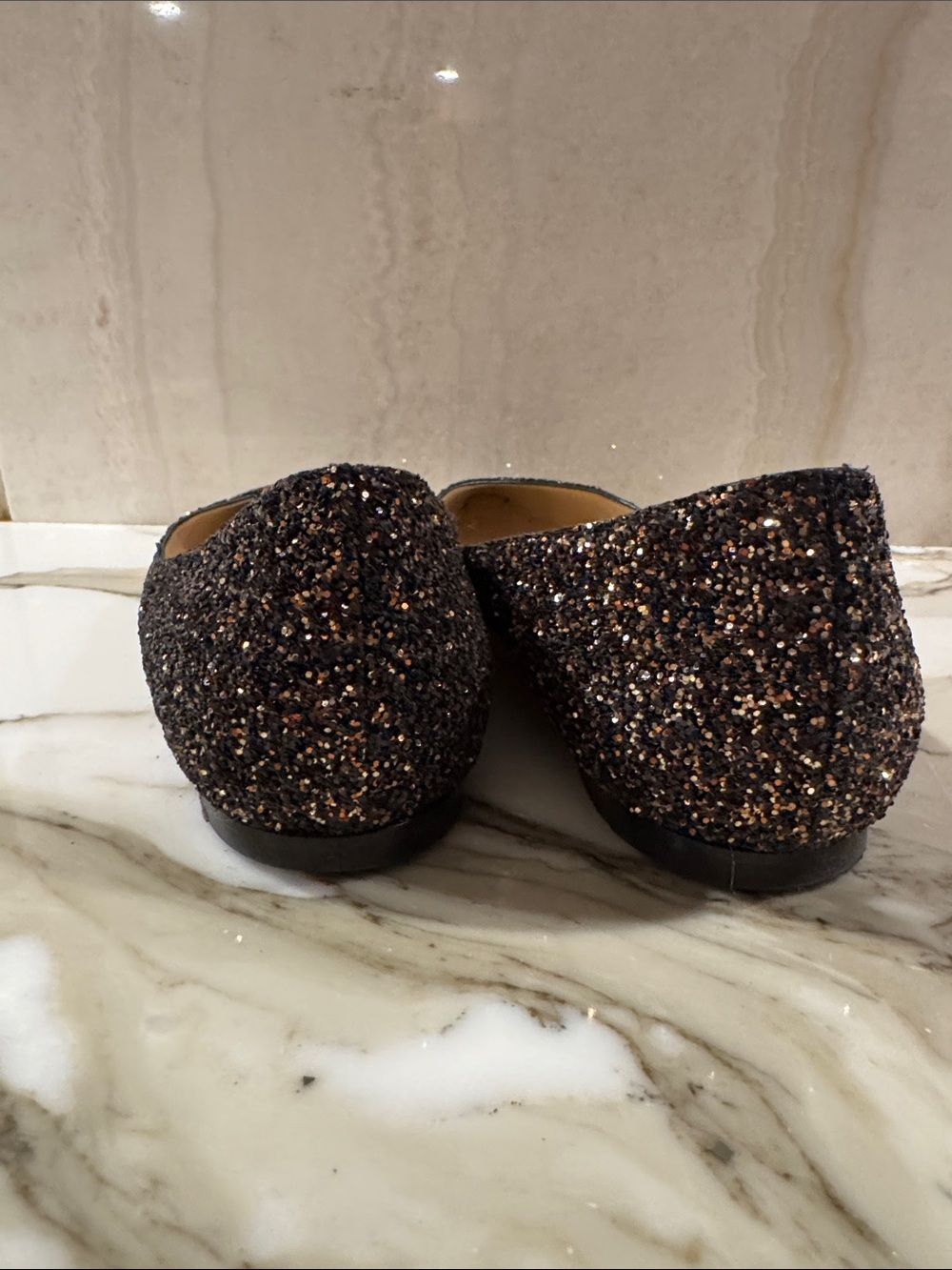 Jimmy Choo Black and Bronze Glitter Pointed-Toe Flats - Picture 4 of 10